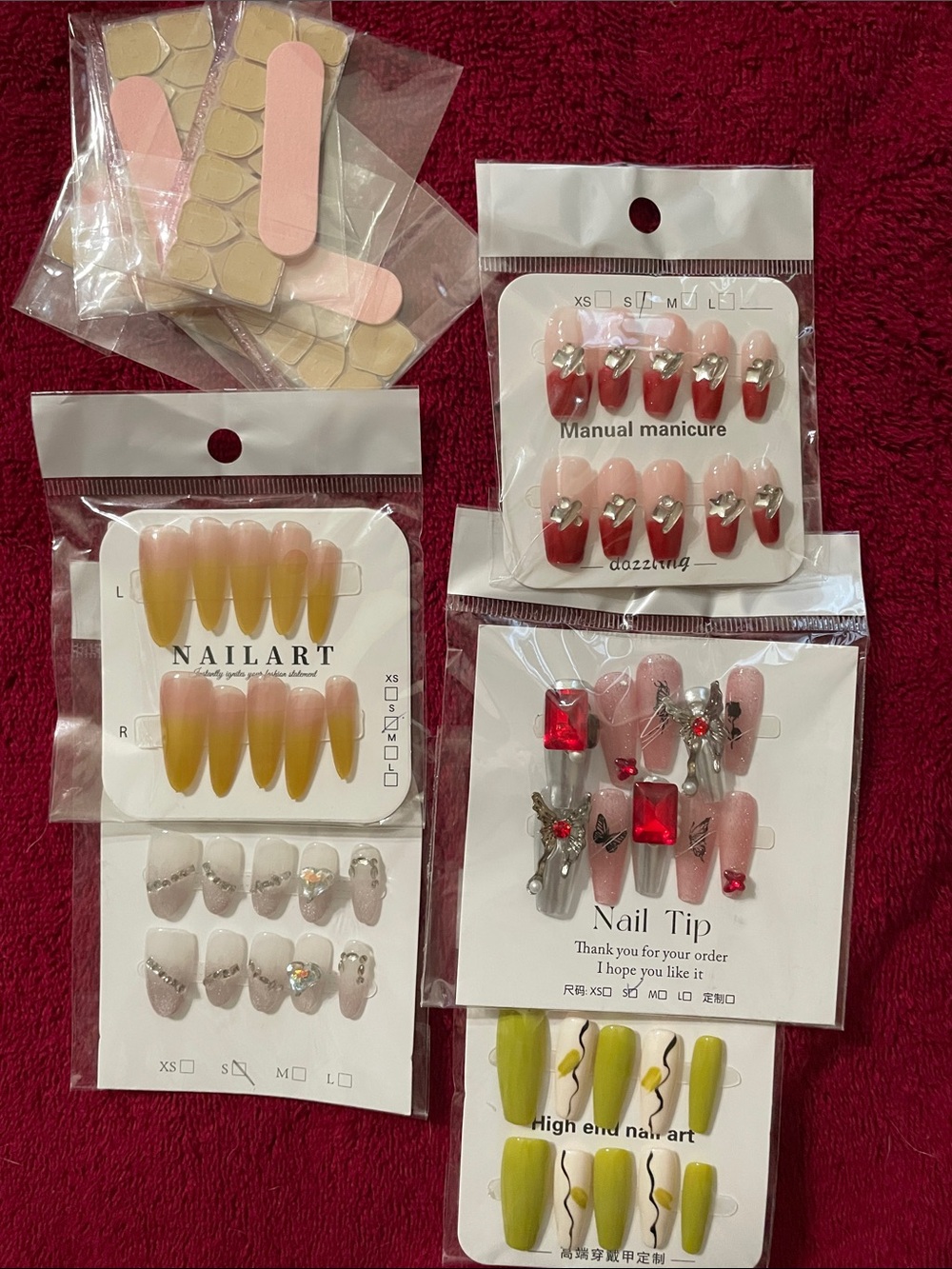 Assorted Women’s Press-On Nail Set – sz small, 5 sets lot bundle